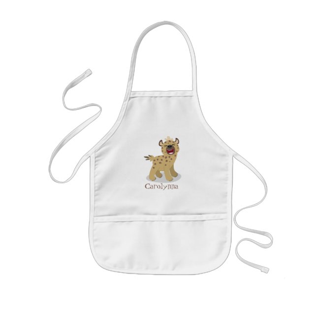 Cute funny hyena laughing cartoon illustration kids apron (Front)