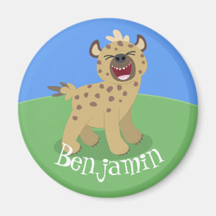 Cute funny hyena laughing cartoon illustration magnet
