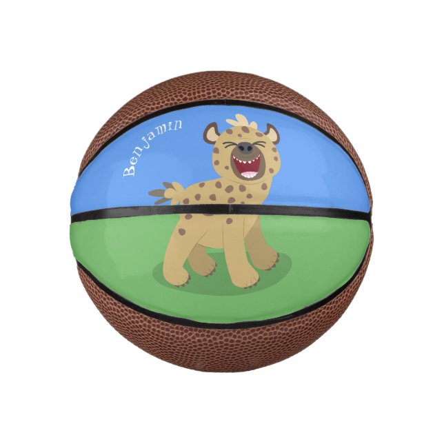 Cute funny hyena laughing cartoon illustration mini basketball (Front)