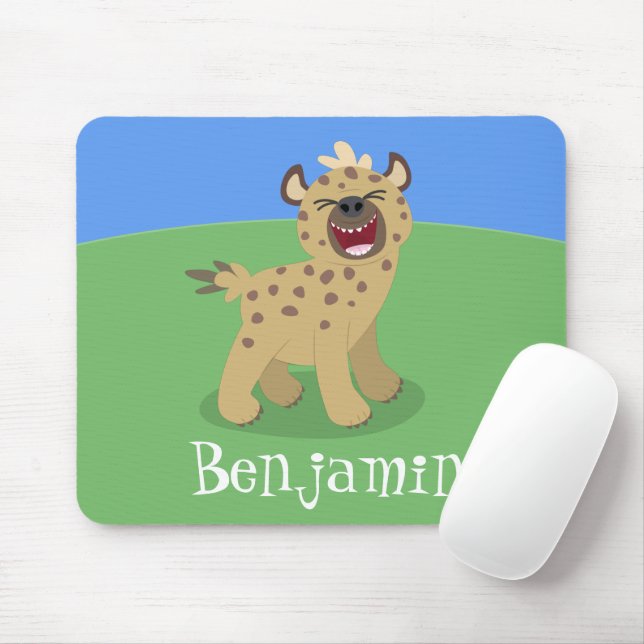 Cute funny hyena laughing cartoon illustration mouse pad (With Mouse)