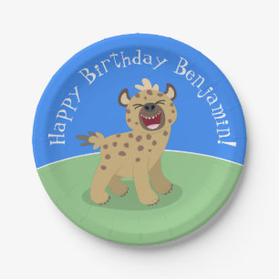 Cute funny hyena laughing cartoon illustration paper plate