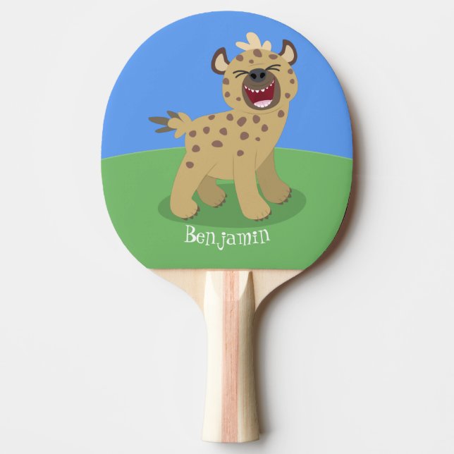 Cute funny hyena laughing cartoon illustration ping pong paddle (Front)