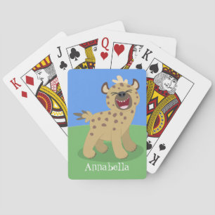 Cute funny hyena laughing cartoon illustration playing cards