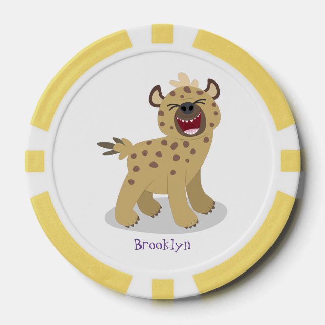 Cute funny hyena laughing cartoon illustration poker chips (Front)
