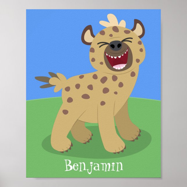 Cute funny hyena laughing cartoon illustration poster (Front)