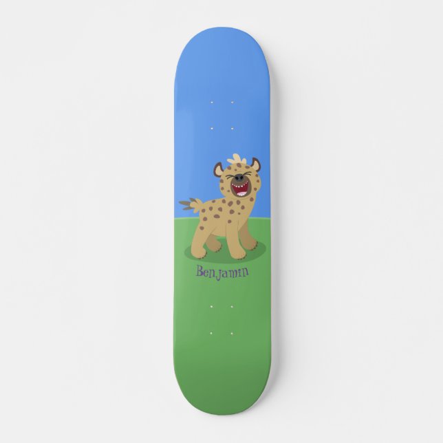 Cute funny hyena laughing cartoon illustration skateboard (Front)