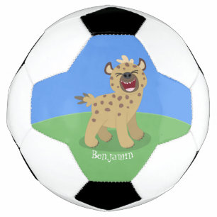 Cute funny hyena laughing cartoon illustration soccer ball