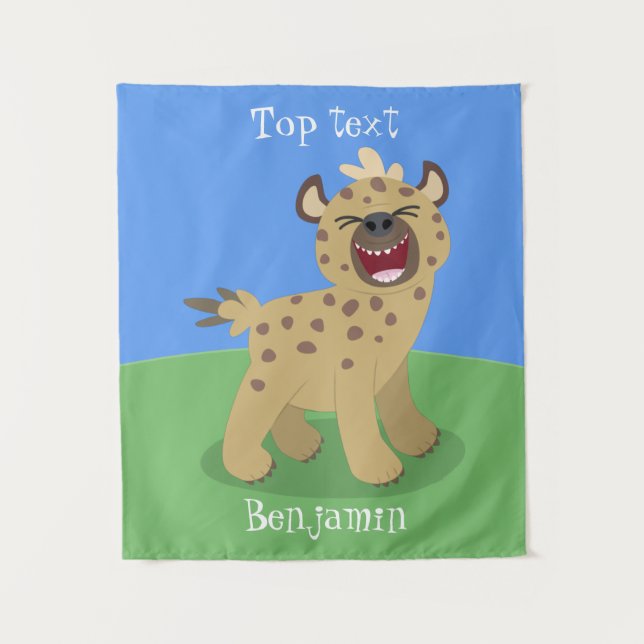 Cute funny hyena laughing cartoon illustration tapestry (Front)
