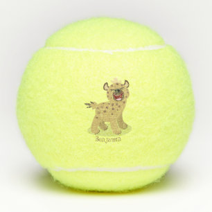 Cute funny hyena laughing cartoon illustration tennis balls