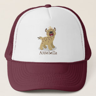 Cute funny hyena laughing cartoon illustration trucker hat