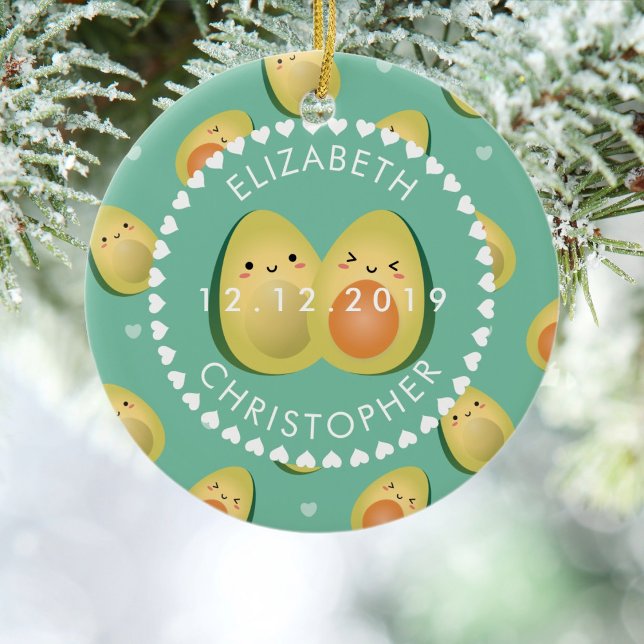 Cute Funny I love You Avocado Couple Anniversary Ceramic Ornament (Creator Uploaded)