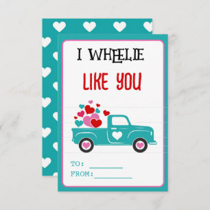 Cute Funny I Wheely Like You Valentine's Class Card