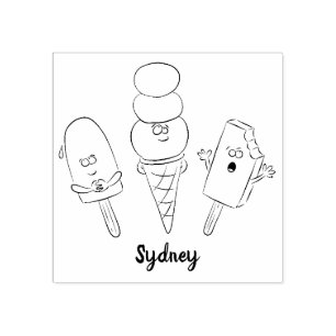 Cute funny ice cream popsicle cartoon rubber stamp