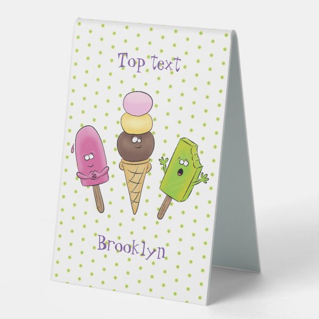 Cute funny ice cream popsicle cartoon trio (Front)