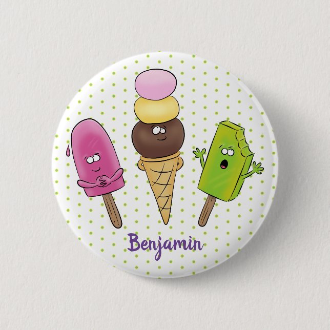 Cute funny ice cream popsicle cartoon trio 6 cm round badge (Front)
