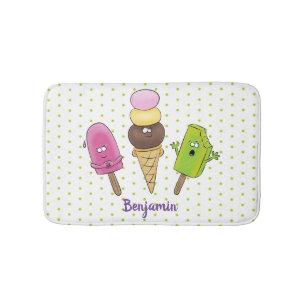 Cute funny ice cream popsicle cartoon trio bath mat