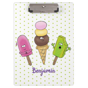 Cute funny ice cream popsicle cartoon trio clipboard