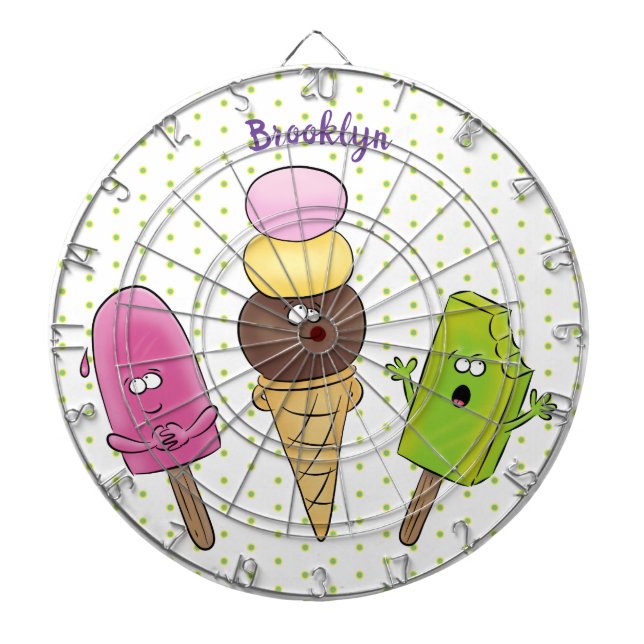 Cute funny ice cream popsicle cartoon trio dartboard (Front)