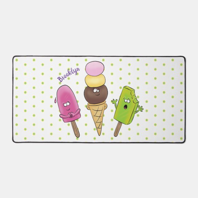 Cute funny ice cream popsicle cartoon trio desk mat (Front)