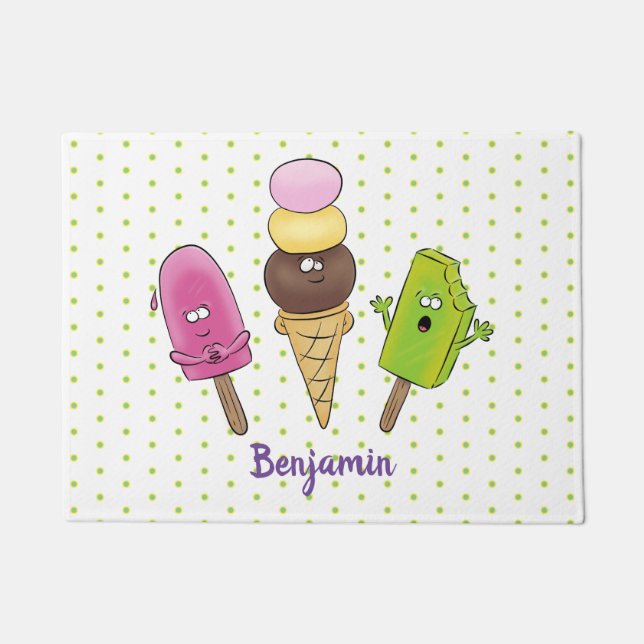 Cute funny ice cream popsicle cartoon trio doormat (Front)