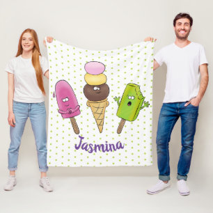 Cute funny ice cream popsicle cartoon trio fleece blanket