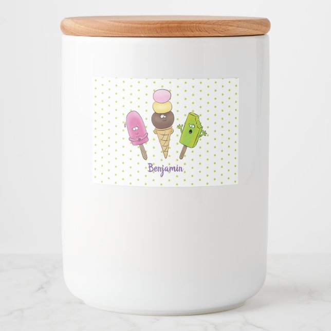 Cute funny ice cream popsicle cartoon trio food label (Front)