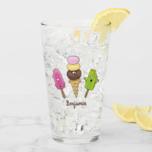 Cute funny ice cream popsicle cartoon trio glass