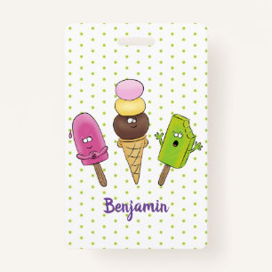 Cute funny ice cream popsicle cartoon trio ID badge