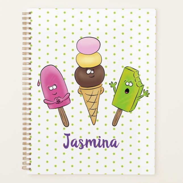 Cute funny ice cream popsicle cartoon trio planner (Front)