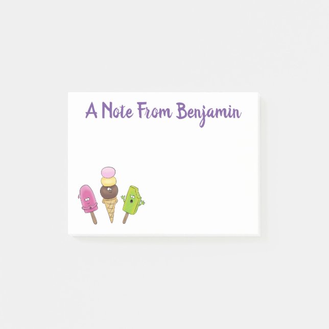 Cute funny ice cream popsicle cartoon trio post-it notes (Front)
