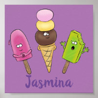 Cute funny ice cream popsicle cartoon trio
