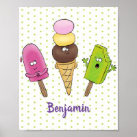 Cute funny ice cream popsicle cartoon trio
