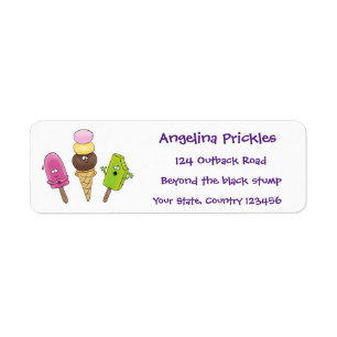 Cute funny ice cream popsicle cartoon trio return address label