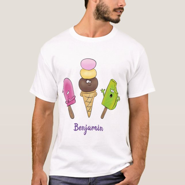 Cute funny ice cream popsicle cartoon trio T-Shirt (Front)