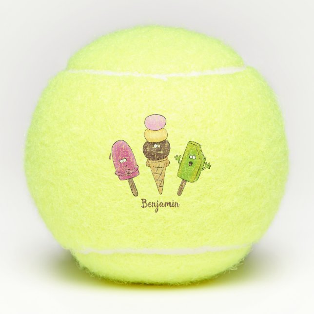 Cute funny ice cream popsicle cartoon trio tennis balls (Front)