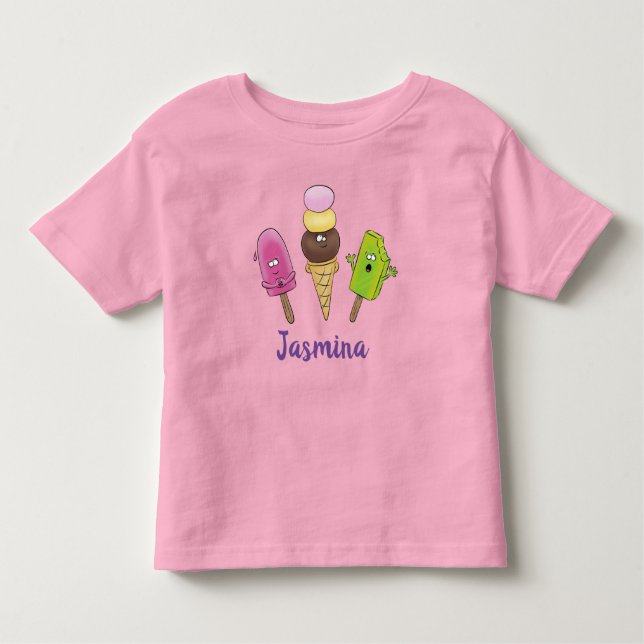Cute funny ice cream popsicle cartoon trio toddler T-Shirt (Front)