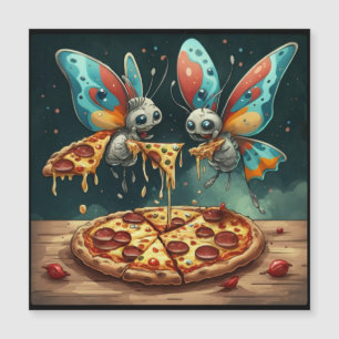 Cute funny insects eating a pizza funny gift ideas magnetic invitation