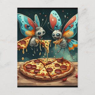 Cute funny insects eating a pizza funny gift ideas postcard