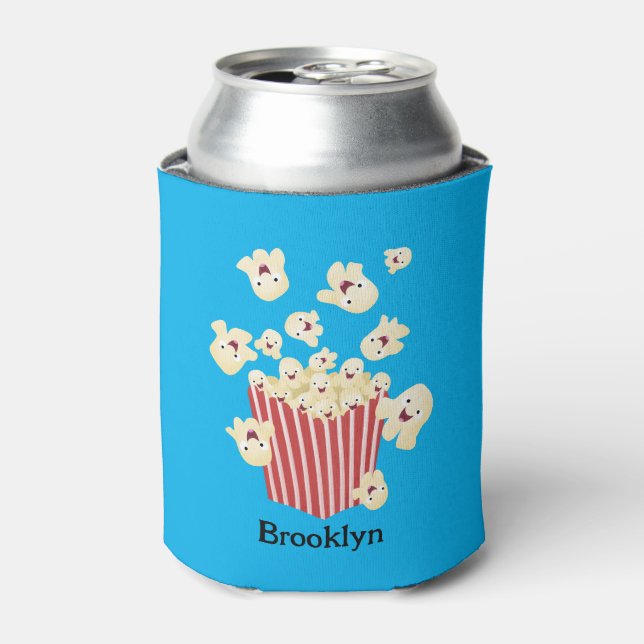 Cute funny jumping popcorn cartoon can cooler (Can Front)