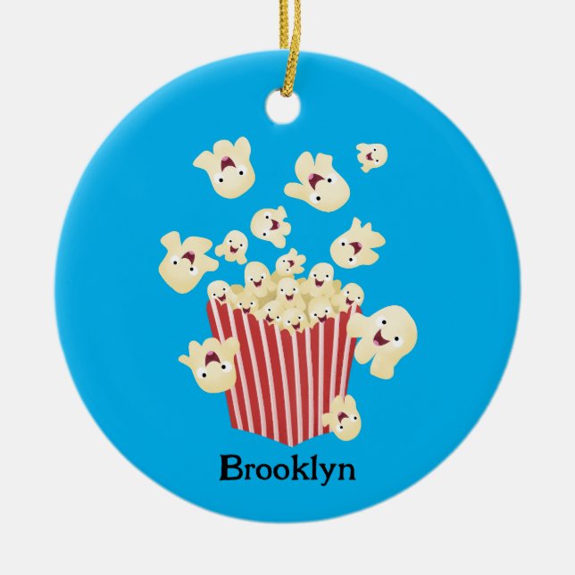 Cute funny jumping popcorn cartoon ceramic ornament (Front)