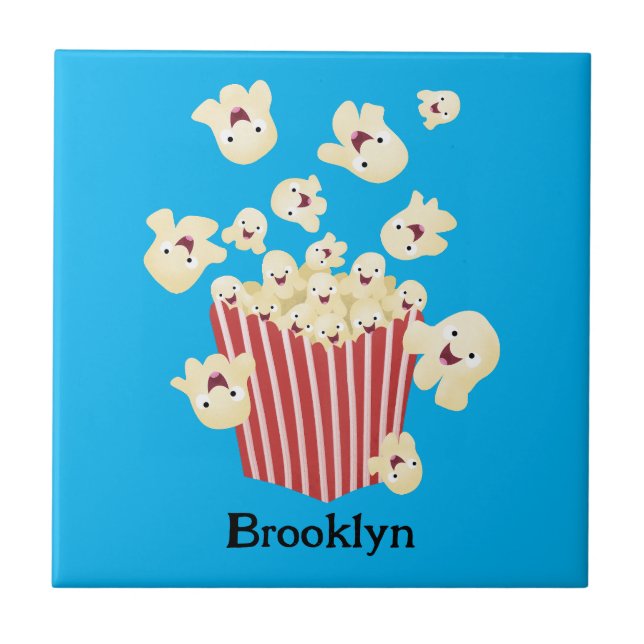 Cute funny jumping popcorn cartoon ceramic tile (Front)