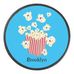 Cute funny jumping popcorn cartoon hockey puck