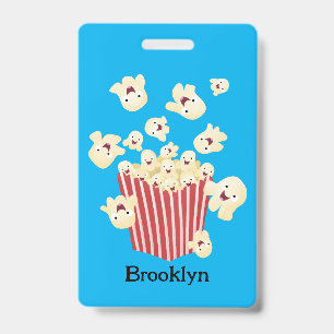 Cute funny jumping popcorn cartoon ID badge