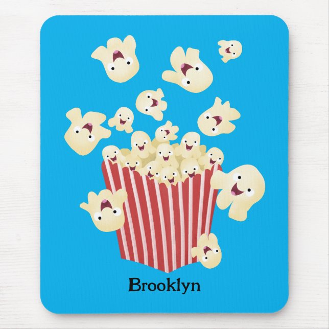 Cute funny jumping popcorn cartoon mouse pad (Front)