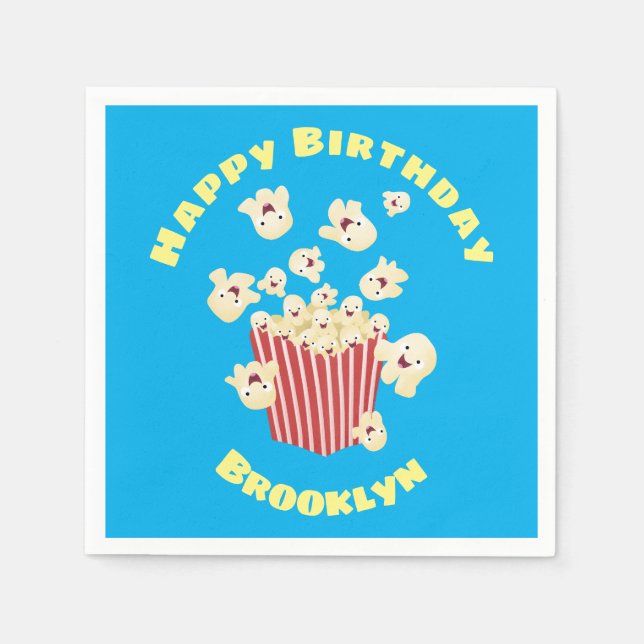 Cute funny jumping popcorn cartoon napkin (Front)