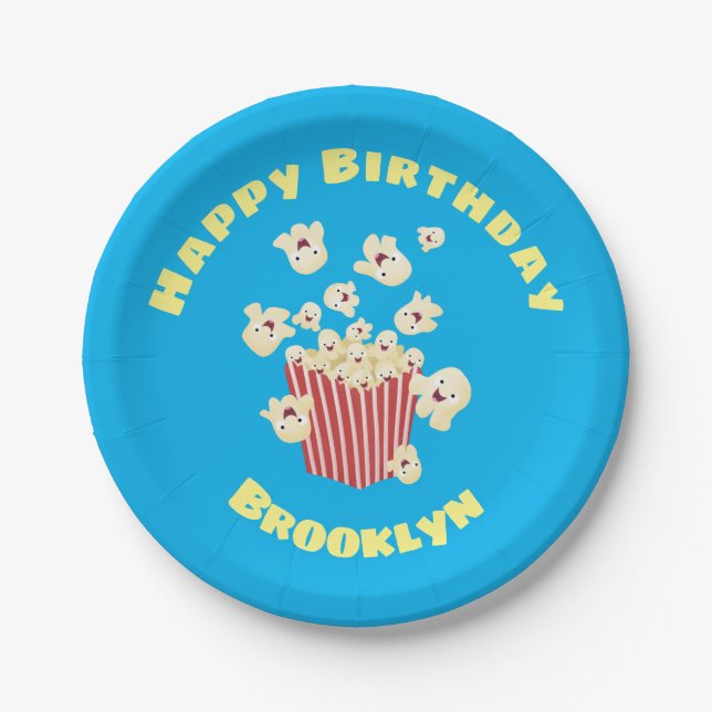 Cute funny jumping popcorn cartoon paper plate (Front)