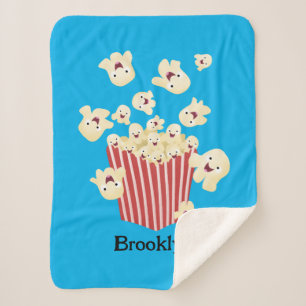 Cute funny jumping popcorn cartoon sherpa blanket