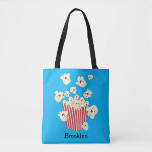 Cute funny jumping popcorn cartoon tote bag