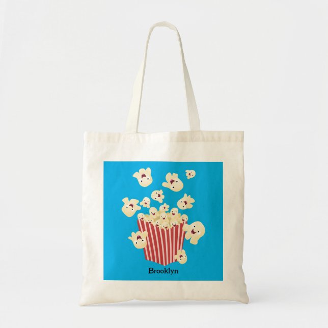 Cute funny jumping popcorn cartoon tote bag (Front)