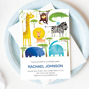 Cute Funny Jungle Animals Zoo Birthday Kids Invitation
